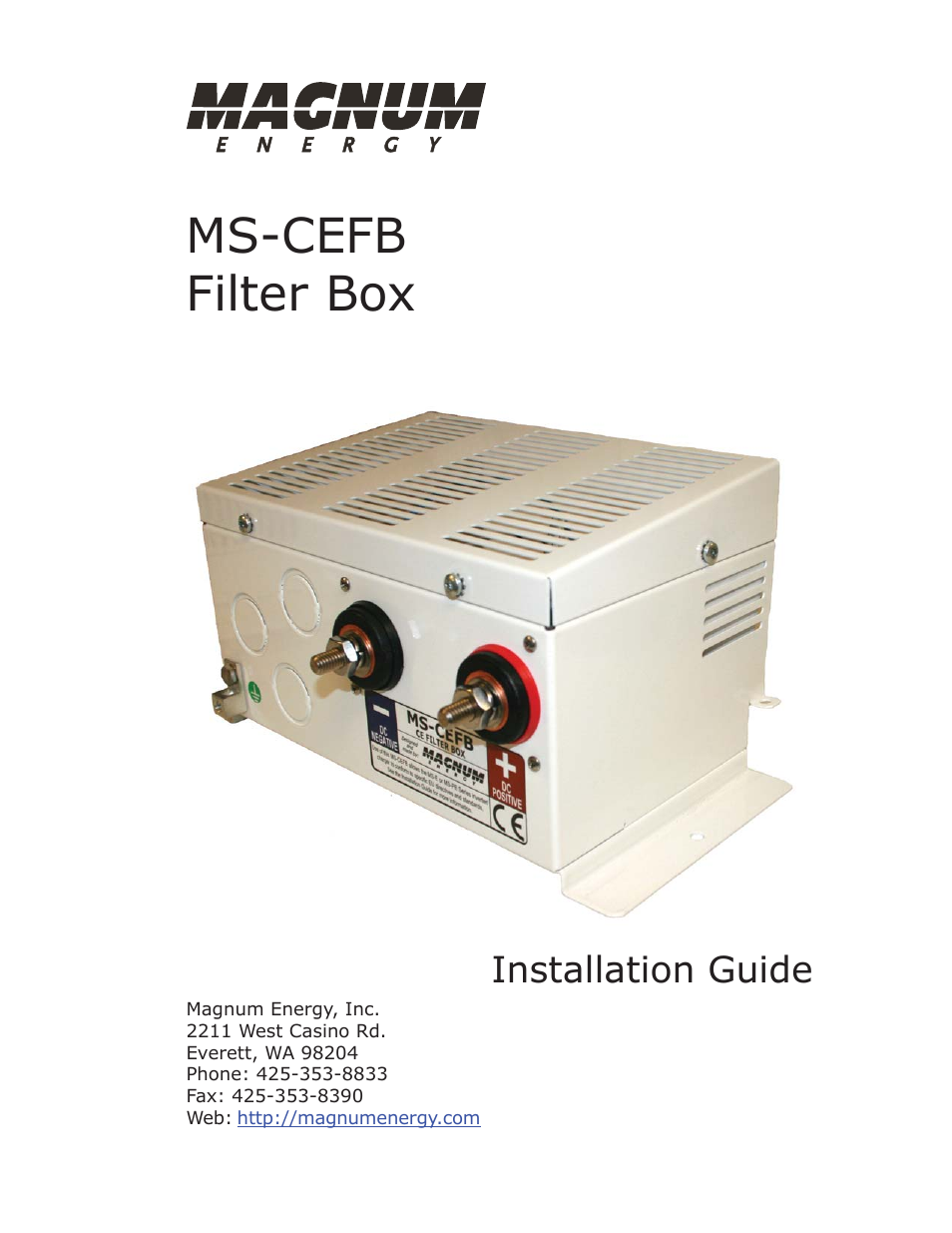 Magnum Energy Filter Box (MS-CEFB) User Manual | 12 pages