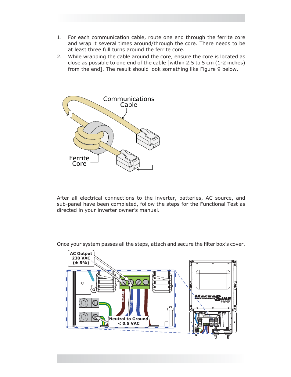 Installation, Ferrite core communications cable | Magnum Energy Filter Box (MS-CEFB) User Manual | Page 11 / 12