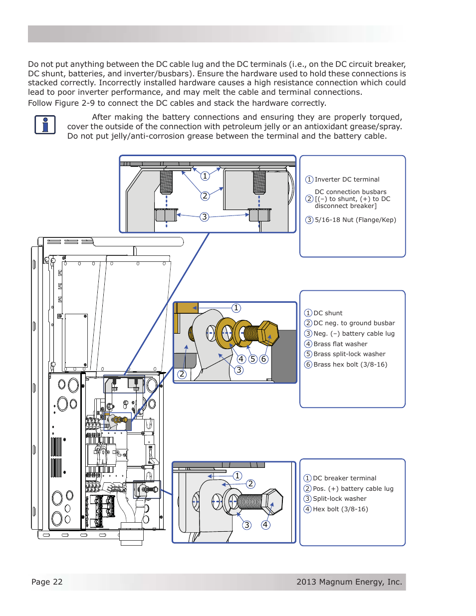 Installation 2.8.5 dc hardware connections | Magnum Energy Mini Magnum Panel (MMP Series) User Manual | Page 31 / 70