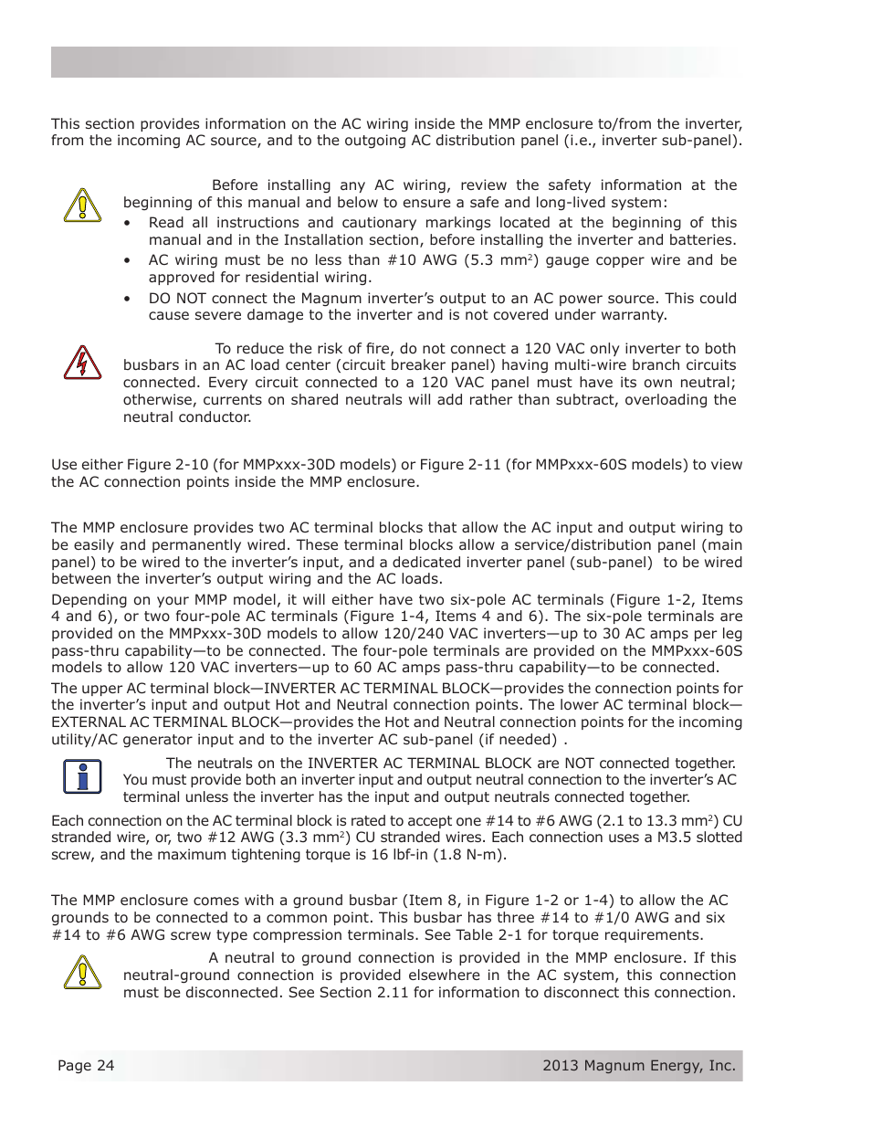 9 ac wiring | Magnum Energy Mini Magnum Panel (MMP Series) User Manual | Page 33 / 70