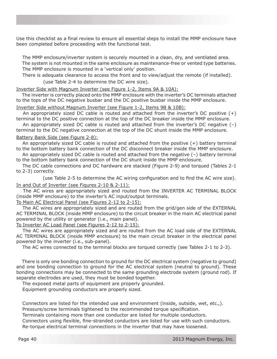 14 installation checklist | Magnum Energy Mini Magnum Panel (MMP Series) User Manual | Page 49 / 70