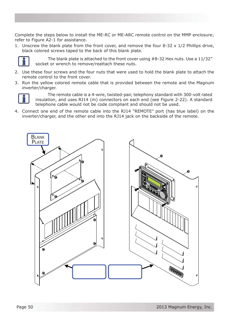 A2 installing a remote control | Magnum Energy Mini Magnum Panel (MMP Series) User Manual | Page 59 / 70