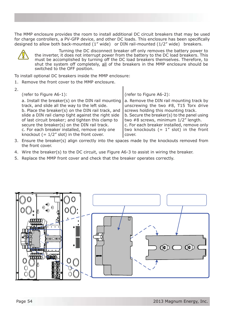 A6 installing optional dc breakers | Magnum Energy Mini Magnum Panel (MMP Series) User Manual | Page 63 / 70