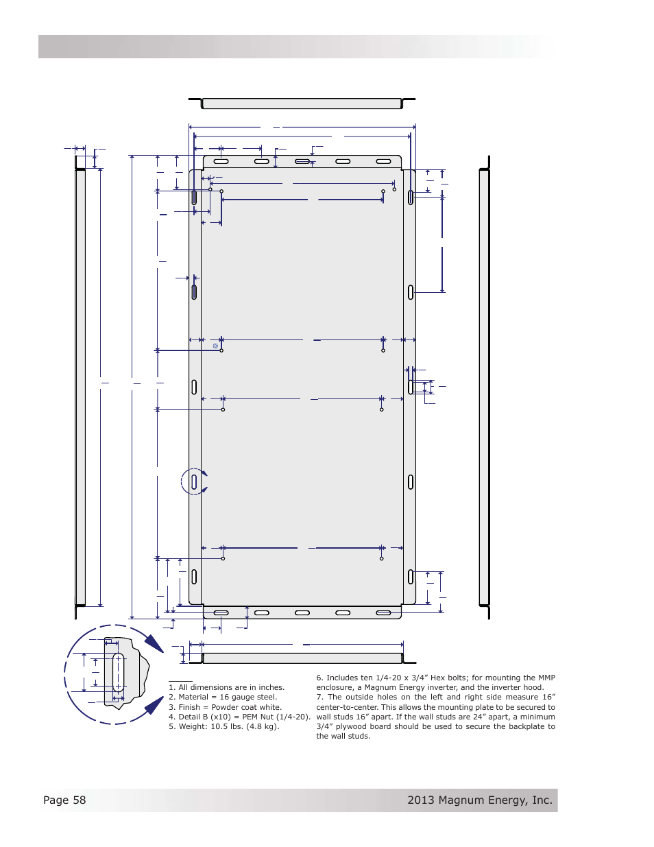 A8 mmp back panel information, Appendix a - optional equipment and accessories, Figure a8-1, mmp back panel (bp-mmp) information | Magnum Energy Mini Magnum Panel (MMP Series) User Manual | Page 67 / 70