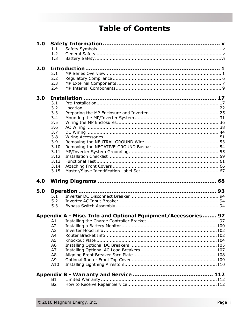 Magnum Energy Magnum Panel (MP Series) User Manual | Page 3 / 120