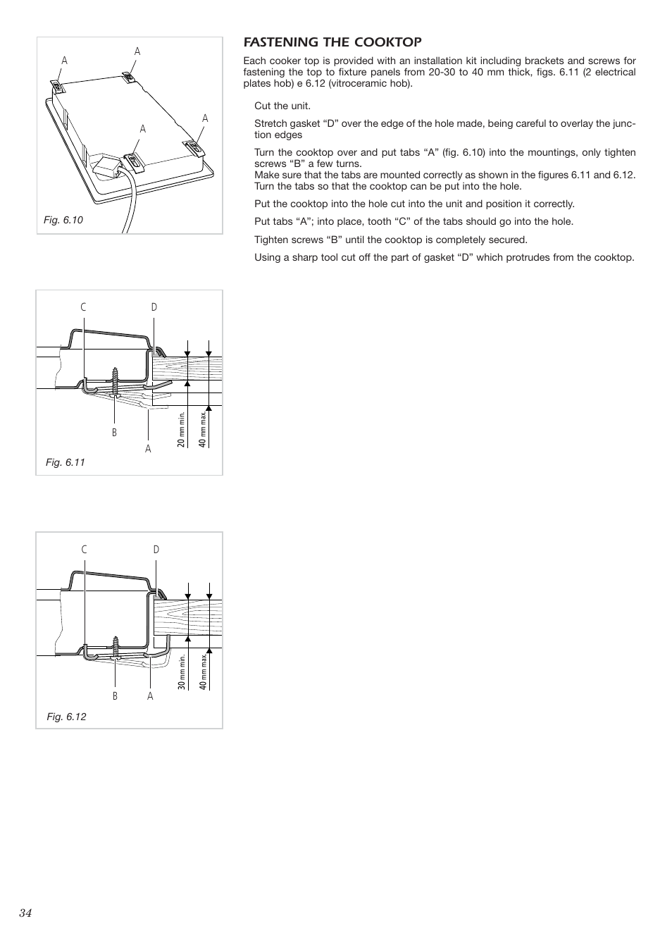 Fastening the cooktop | CDA HCE340 User Manual | Page 15 / 21