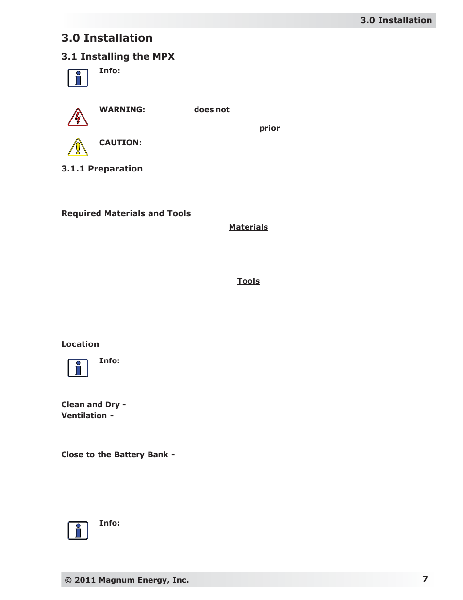 0 installation | Magnum Energy MP Extension Box (MPX Series) User Manual | Page 11 / 63