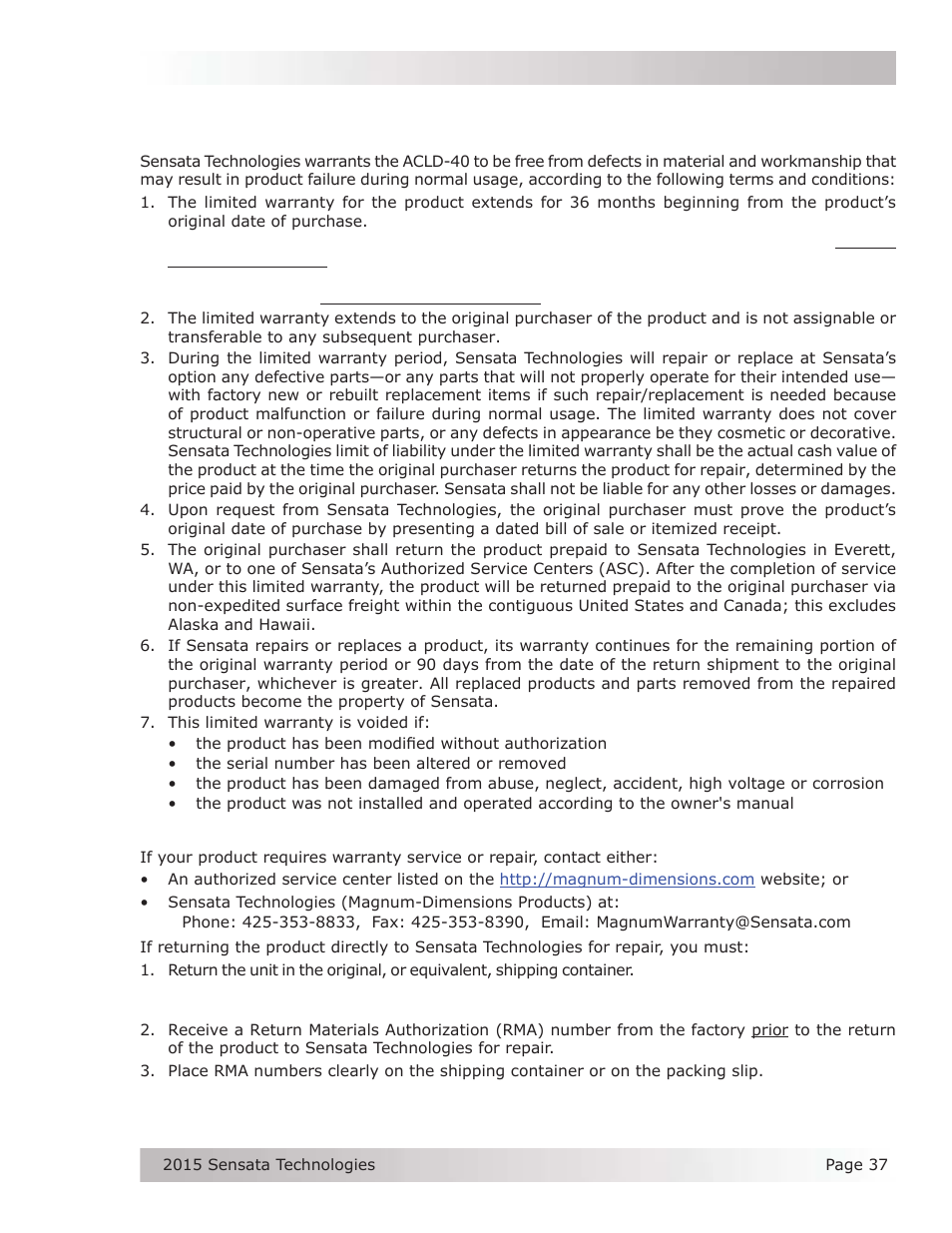 Appendix b – warranty and service | Magnum Energy AC Load Diversion Controller (ACLD-40) User Manual | Page 44 / 46