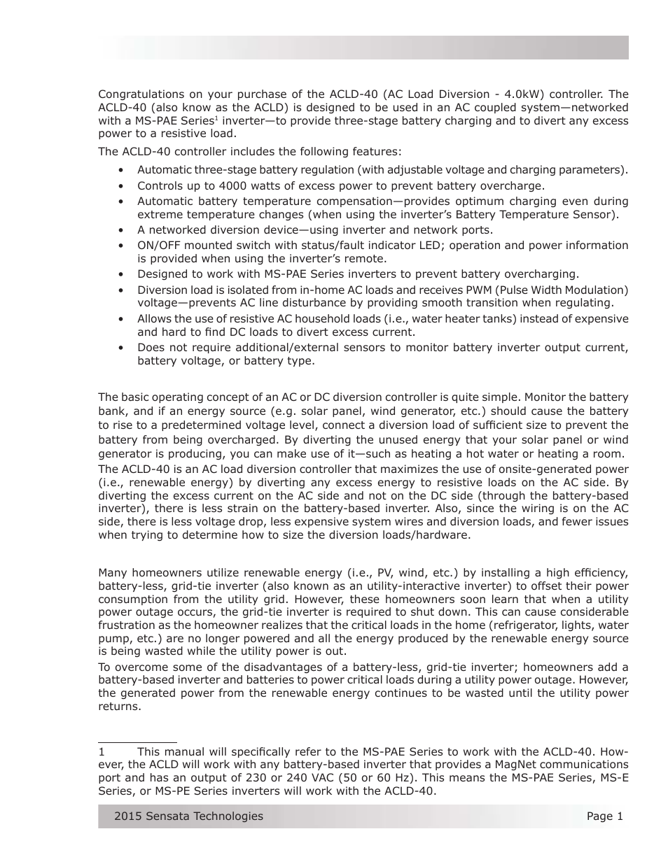 0 introduction | Magnum Energy AC Load Diversion Controller (ACLD-40) User Manual | Page 8 / 46