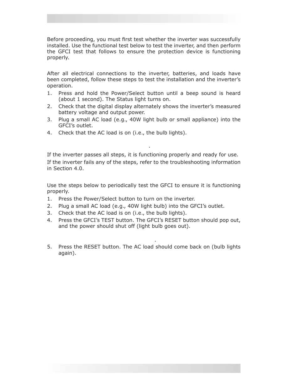 5 testing the inverter | Magnum Energy CSW1012 User Manual | Page 18 / 24