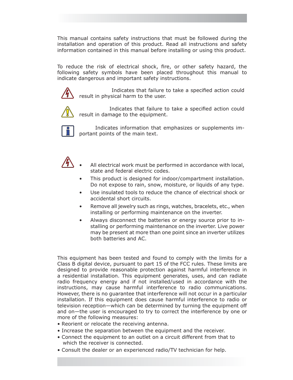 Important product safety instructions, Safety symbols, Product safety alerts | Fcc information | Magnum Energy CSW1012 User Manual | Page 3 / 24