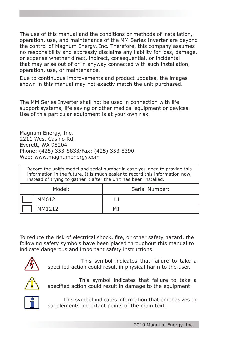 Magnum Energy MM612 Inverter User Manual | Page 2 / 44