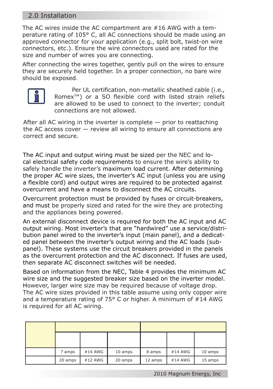 0 installation | Magnum Energy MM612 Inverter User Manual | Page 24 / 44