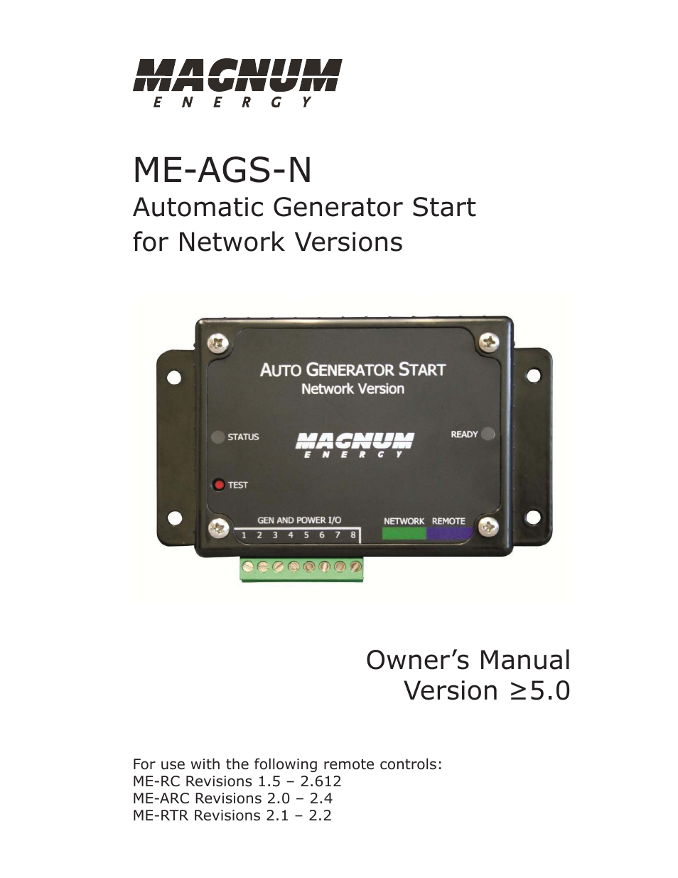 Magnum Energy AGS Network (ME-AGS-N) User Manual | 103 pages