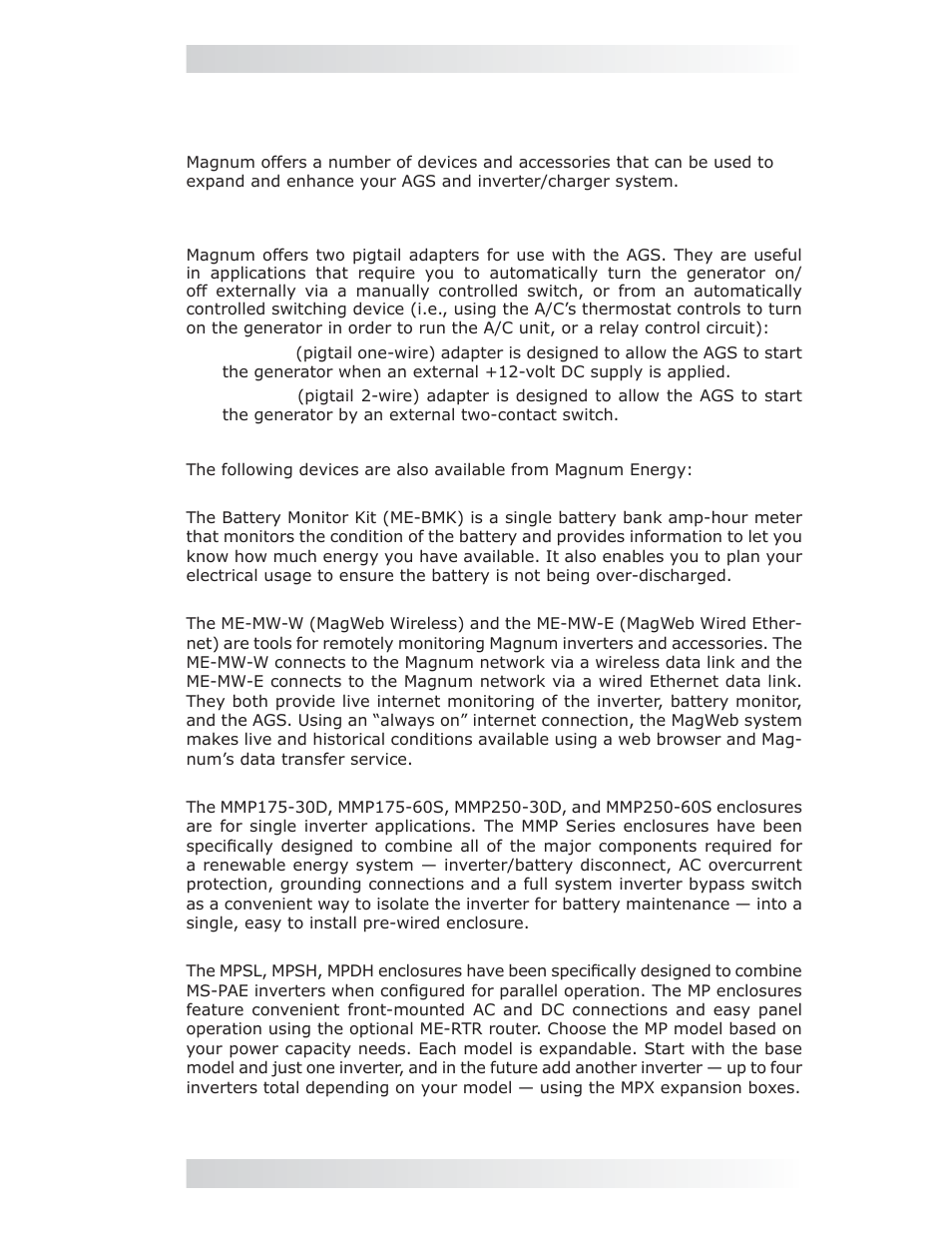 0 appendix, 1 other accessories and equipment | Magnum Energy AGS Network (ME-AGS-N) User Manual | Page 100 / 103