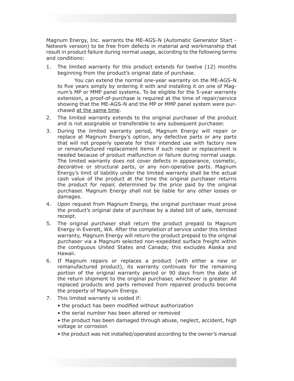 0 limited warranty, 0 warranty & service information | Magnum Energy AGS Network (ME-AGS-N) User Manual | Page 101 / 103