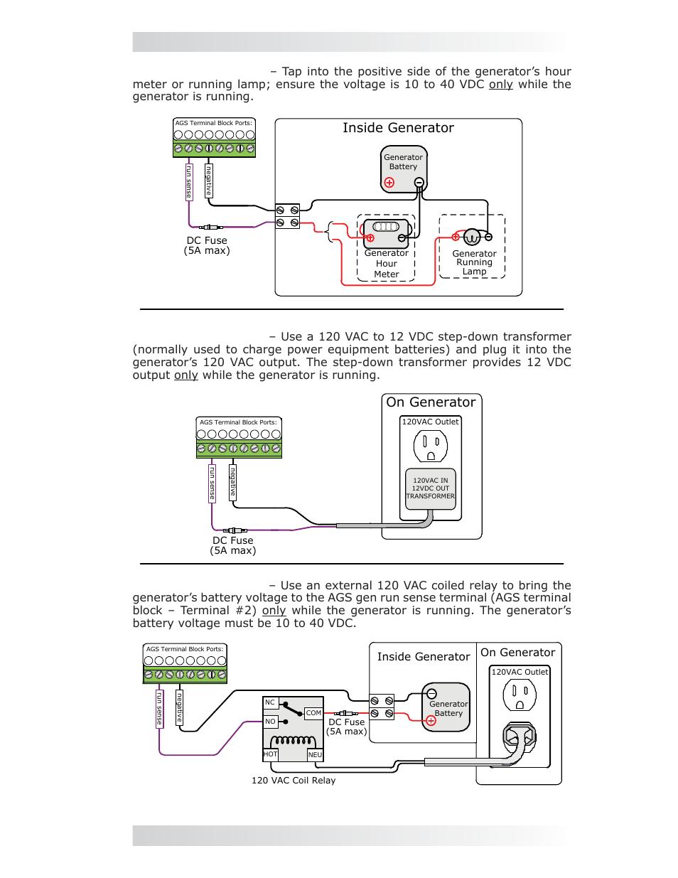 0 installation, On generator, Inside generator | Magnum Energy AGS Network (ME-AGS-N) User Manual | Page 18 / 103