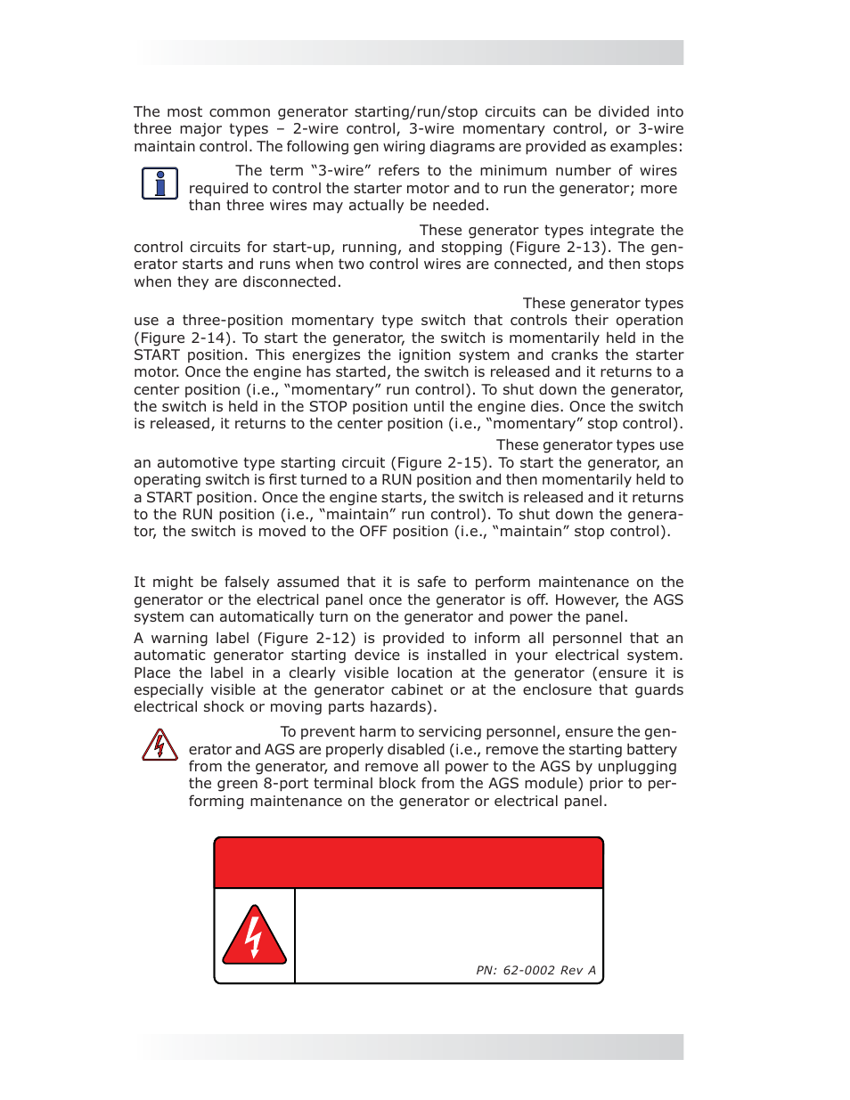 6 common generator wiring diagrams, 7 warning label, Warning | Magnum Energy AGS Network (ME-AGS-N) User Manual | Page 21 / 103