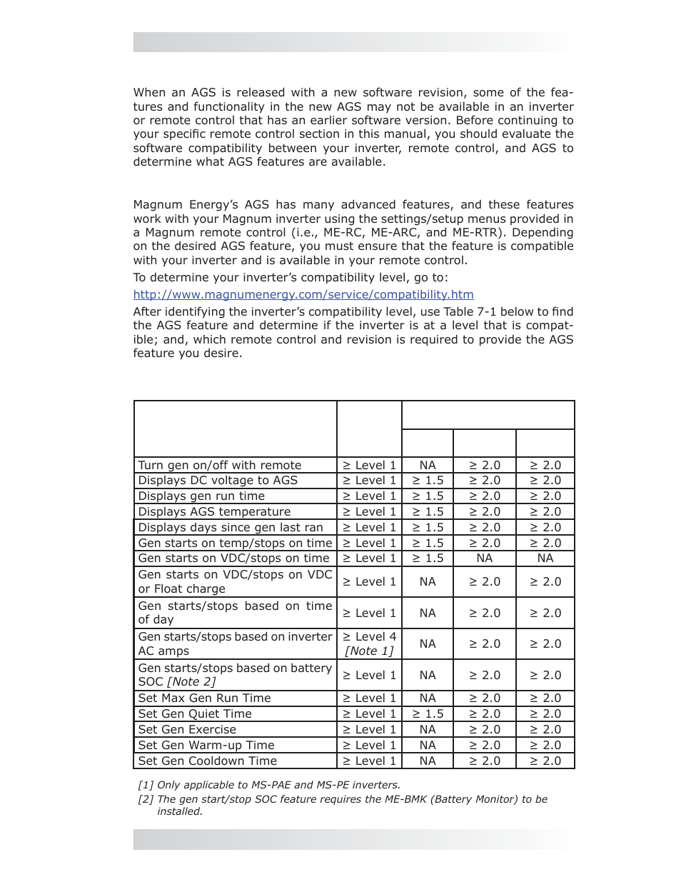 0 using a remote with the me-ags-n, 1 ags to inverter compatibility | Magnum Energy AGS Network (ME-AGS-N) User Manual | Page 32 / 103