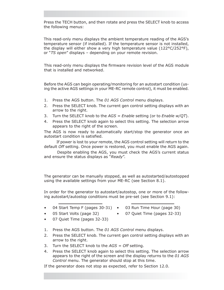 Tech: 01 temperatures, Tech: 02 revisions, Enabling the me-ags-n using the me-rc | 0 using the me-rc remote | Magnum Energy AGS Network (ME-AGS-N) User Manual | Page 42 / 103