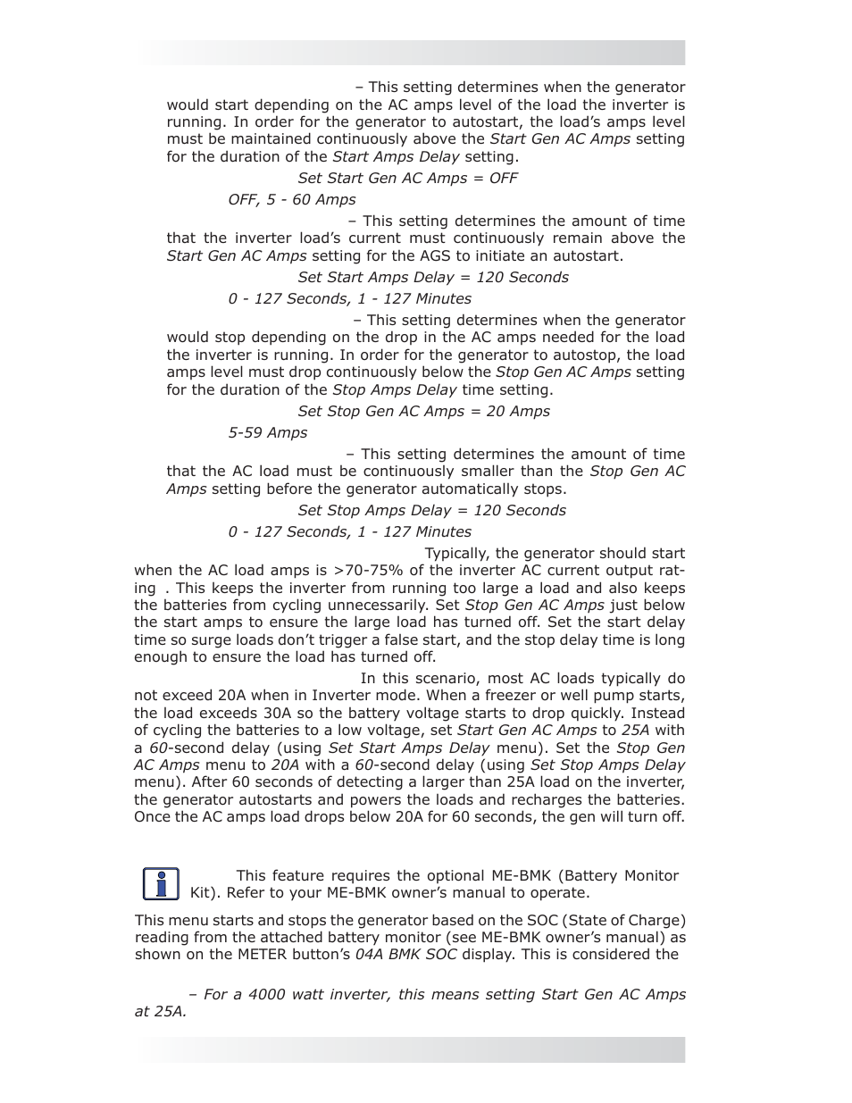 Setup: 04d gen run soc menu, 0 using the me-arc remote | Magnum Energy AGS Network (ME-AGS-N) User Manual | Page 51 / 103