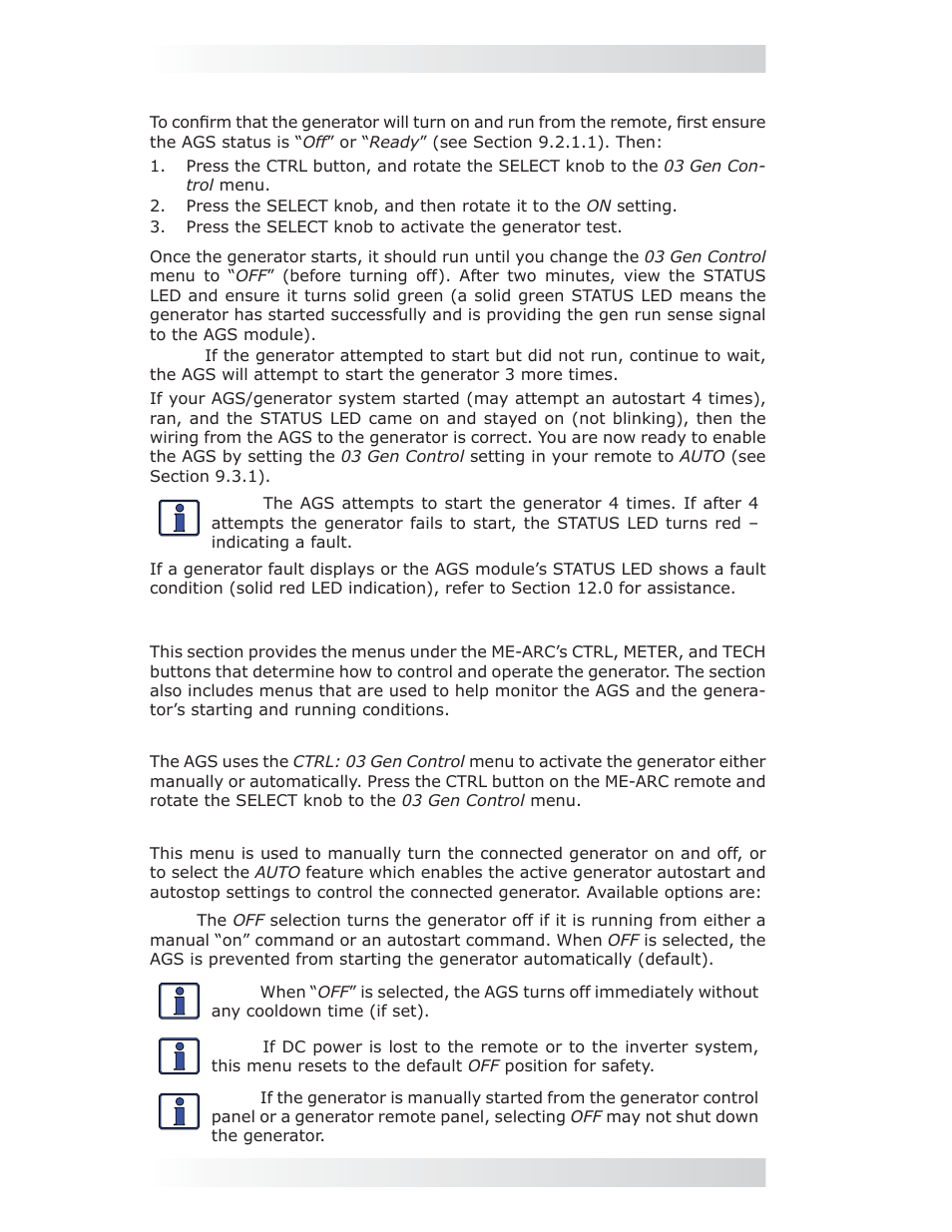 3 me-ags-n operation/monitoring using the me-arc, Ctrl: 03 gen control, 0 using the me-arc remote | Magnum Energy AGS Network (ME-AGS-N) User Manual | Page 59 / 103