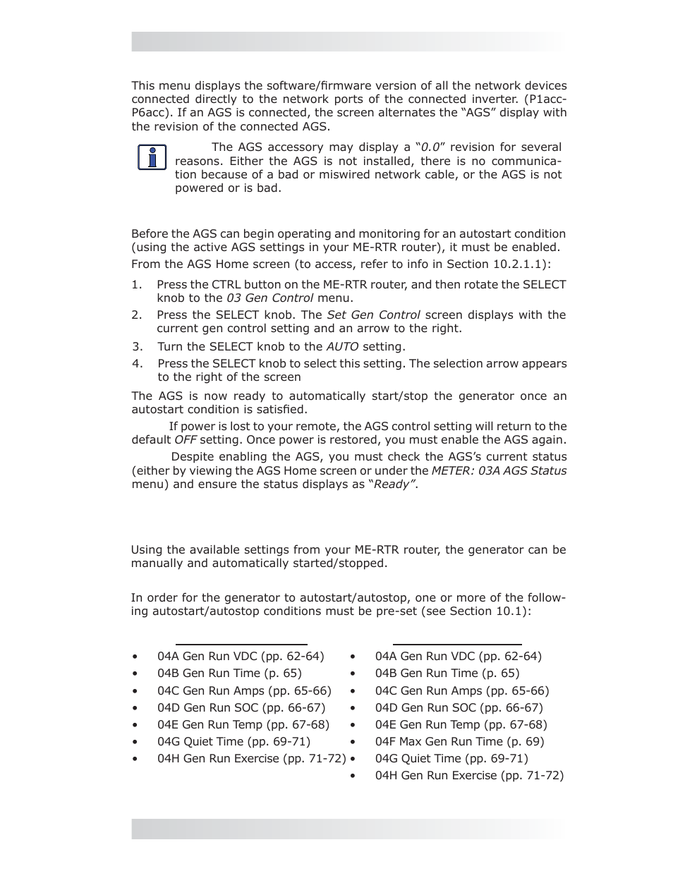 Tech: 03 firmware versions, 4 enabling the me-ags-n using the me-rtr | Magnum Energy AGS Network (ME-AGS-N) User Manual | Page 84 / 103