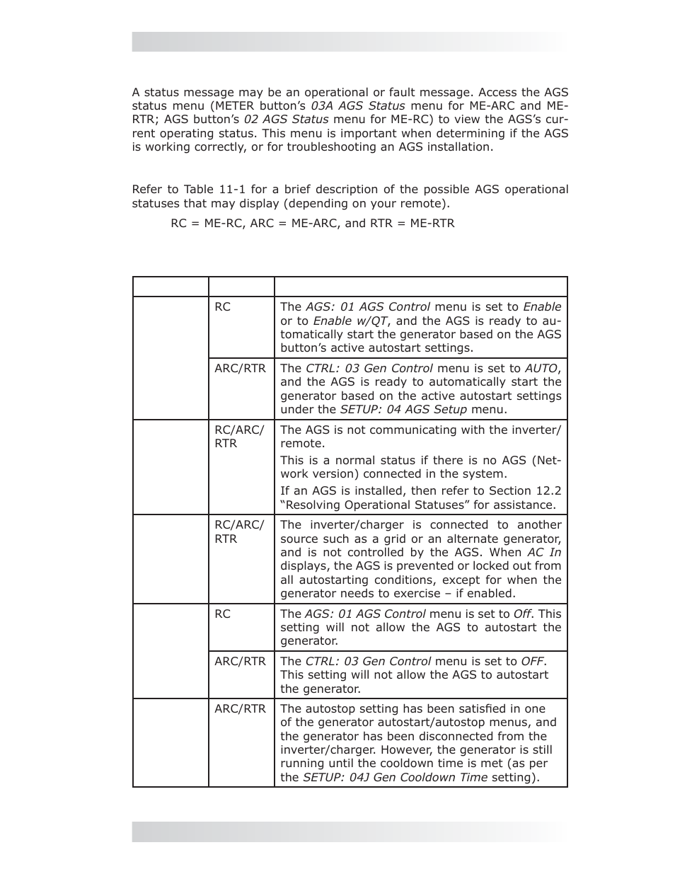 0 me-ags-n remote status messages, 1 ags remote operational statuses | Magnum Energy AGS Network (ME-AGS-N) User Manual | Page 90 / 103