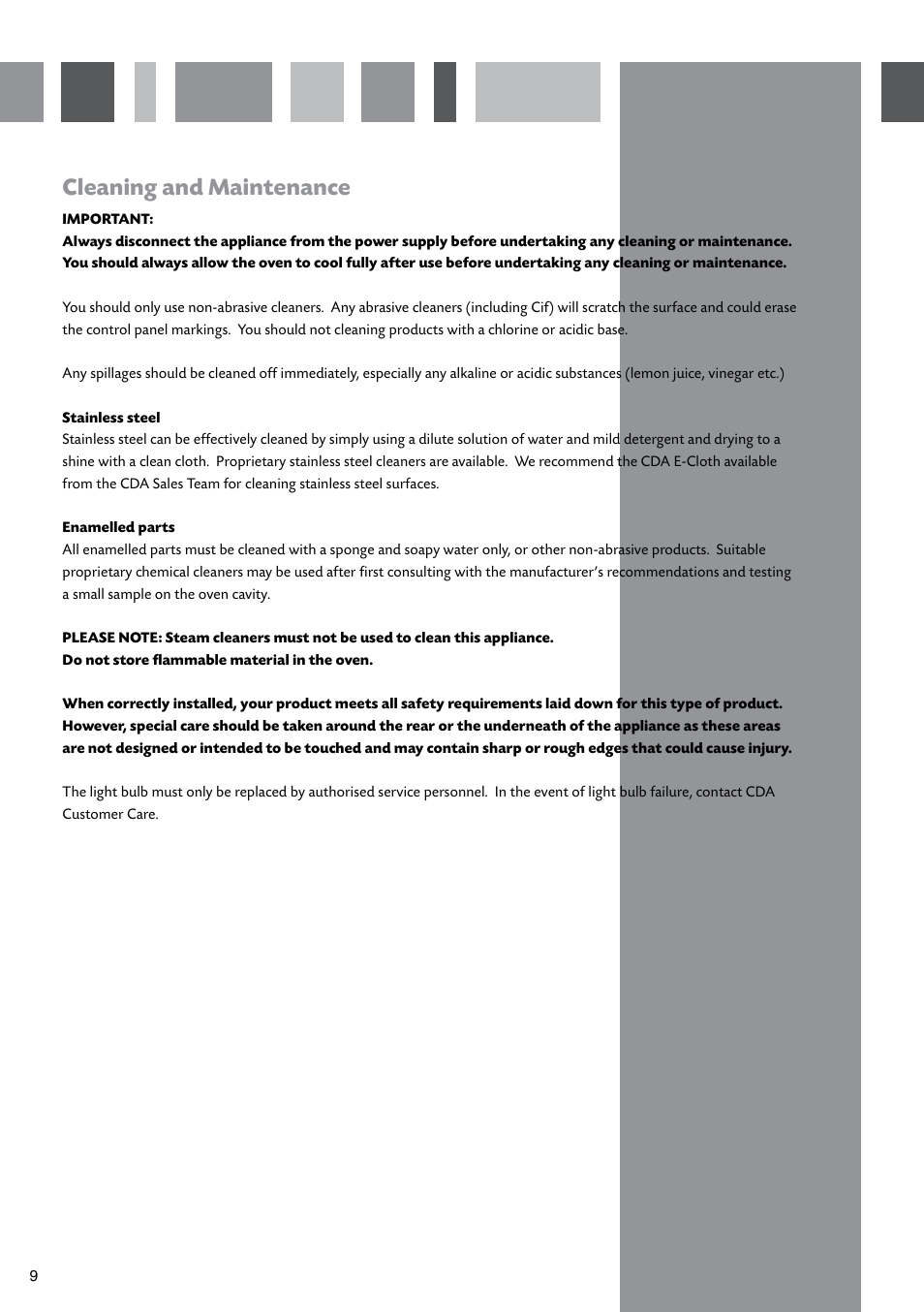 Cleaning and maintenance | CDA SV430 User Manual | Page 10 / 16