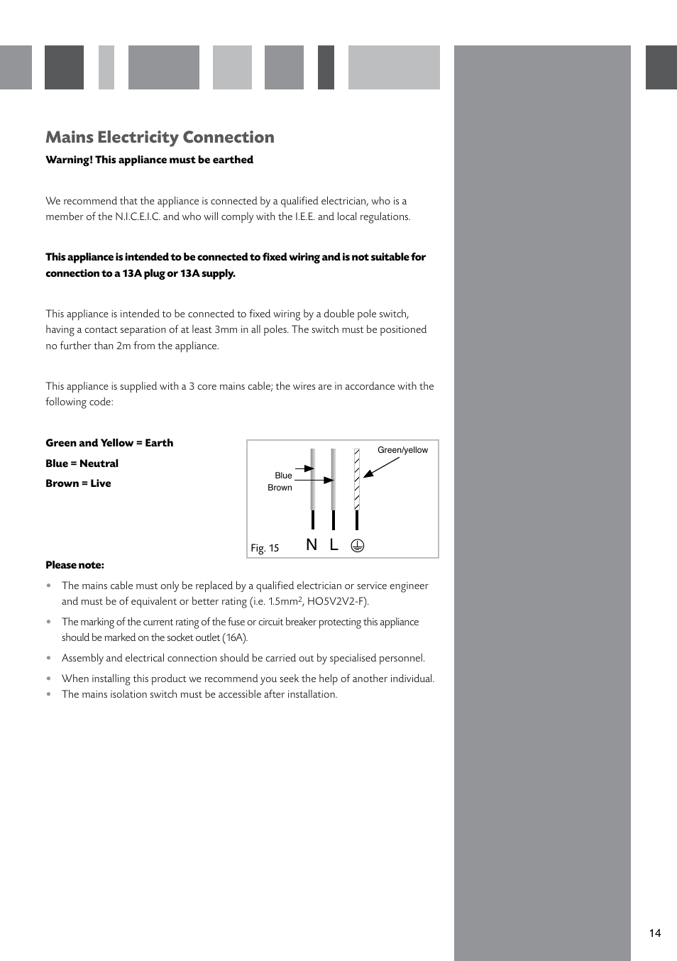 Mains electricity connection | CDA SV430 User Manual | Page 15 / 16