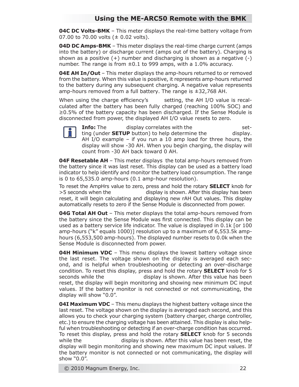 Using the me-arc50 remote with the bmk | Magnum Energy Battery Monitor Kit ME-BMK User Manual | Page 26 / 39