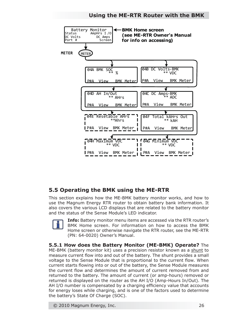 Using the me-rtr router with the bmk, 5 operating the bmk using the me-rtr | Magnum Energy Battery Monitor Kit ME-BMK User Manual | Page 30 / 39