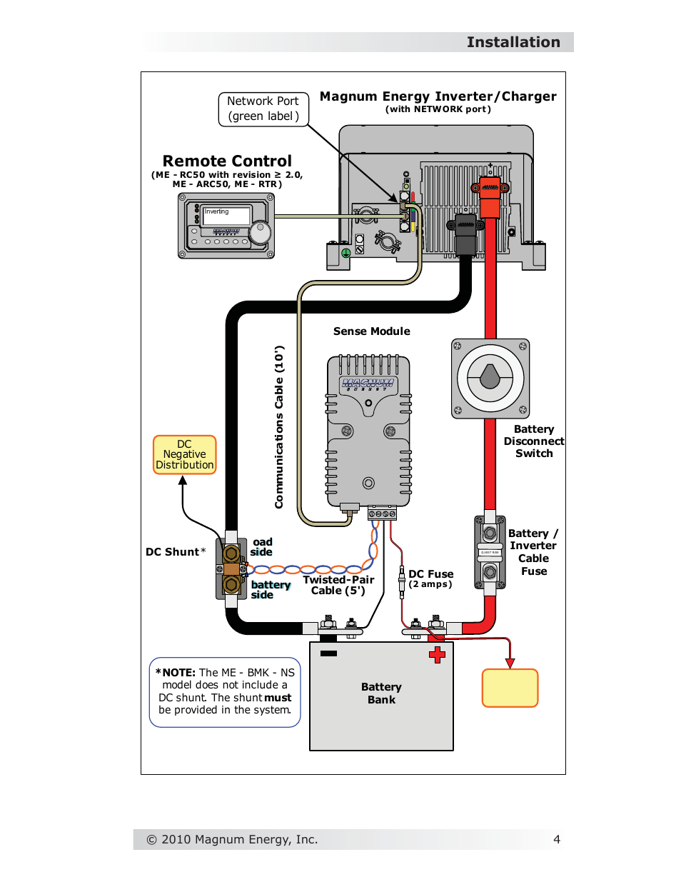 Remote control, Installation, Magnum energy inverter/charger | Magnum Energy Battery Monitor Kit ME-BMK User Manual | Page 8 / 39