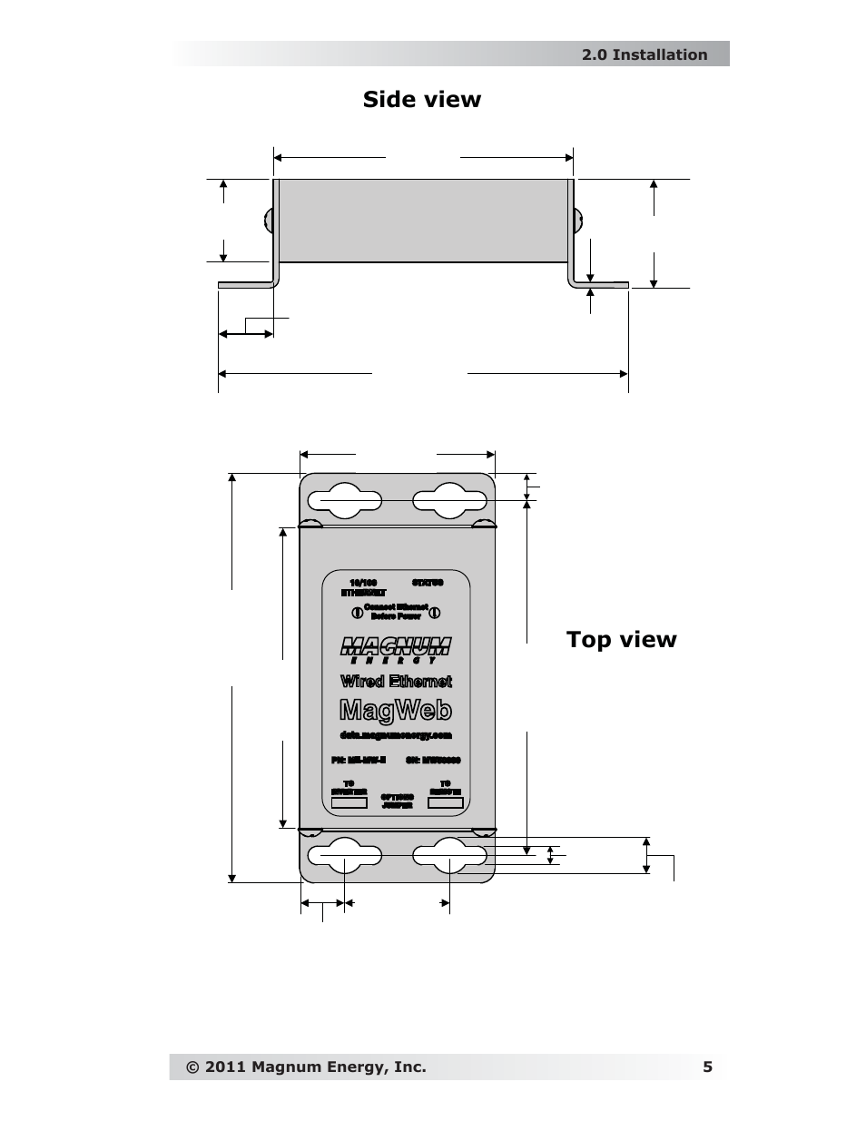 Side view top view | Magnum Energy ME-MW-E User Manual | Page 9 / 19