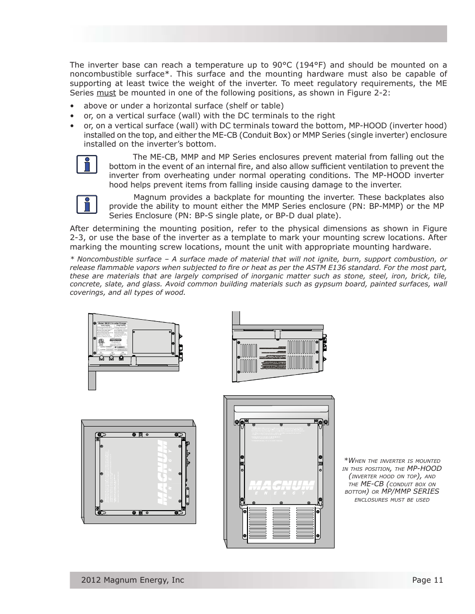 2 mounting the inverter, Installation 2.2 mounting the inverter, Figure 2-2, approved mounting positions | Magnum Energy ME Series User Manual | Page 19 / 68