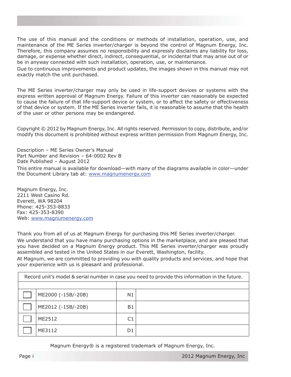 Magnum Energy ME Series User Manual | Page 2 / 68