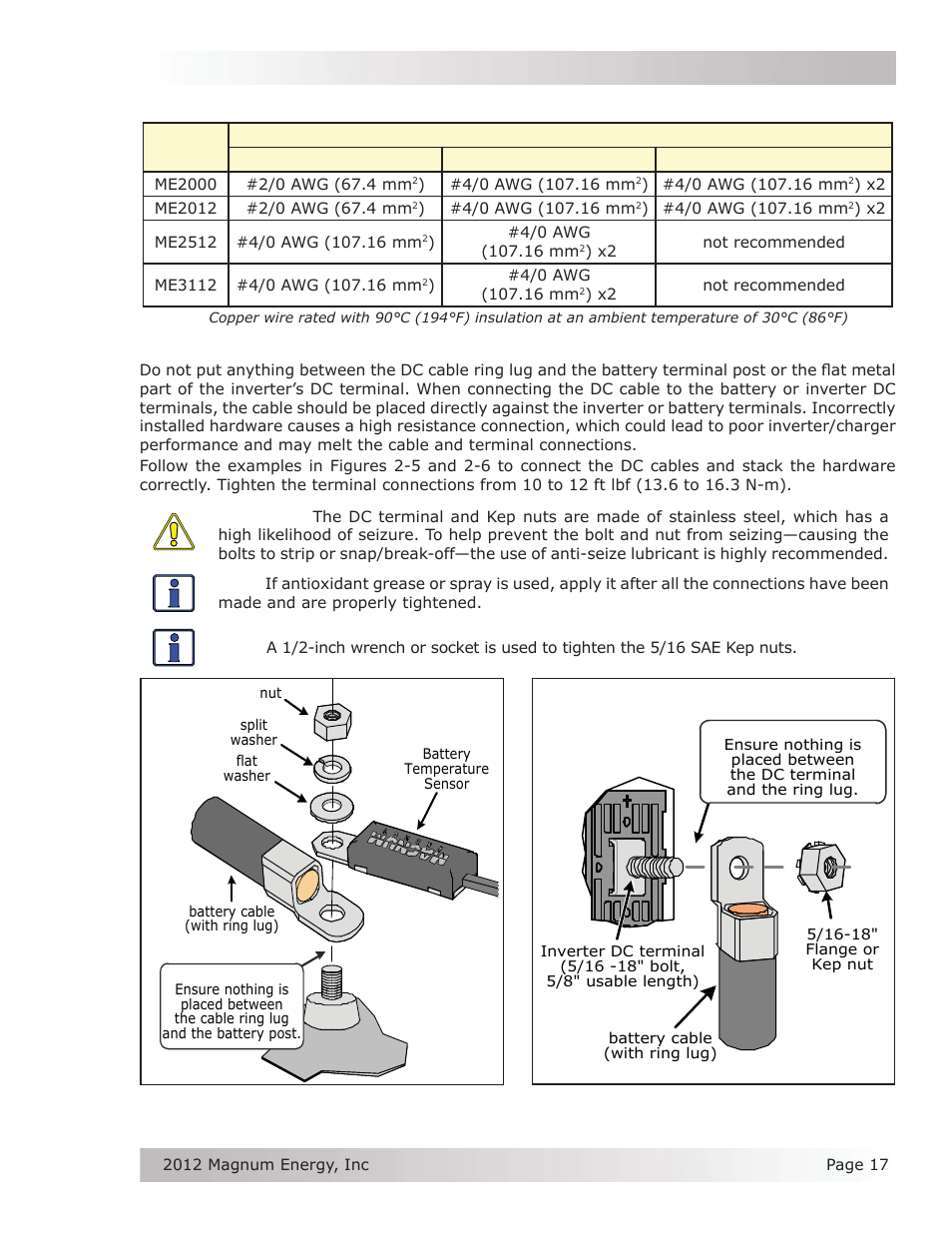 3 dc cable connections, Installation | Magnum Energy ME Series User Manual | Page 25 / 68