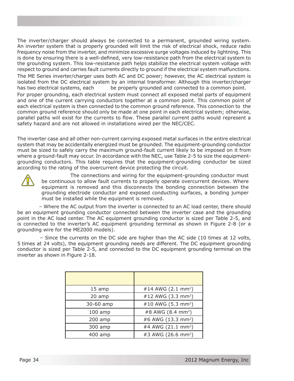 6 grounding inverters, 1 equipment grounding | Magnum Energy ME Series User Manual | Page 42 / 68