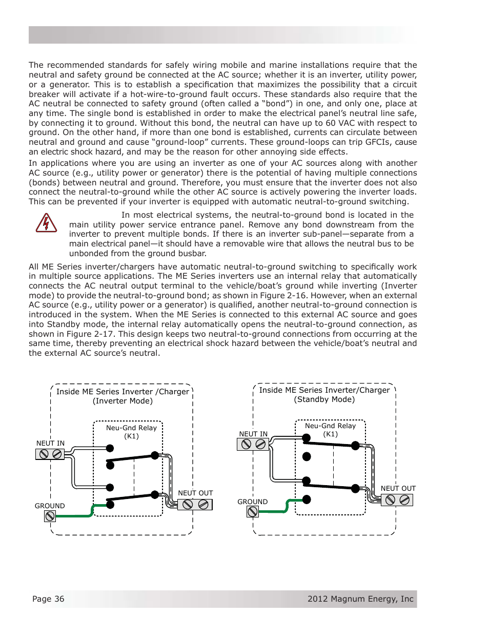 3 neutral to safety ground bonding | Magnum Energy ME Series User Manual | Page 44 / 68