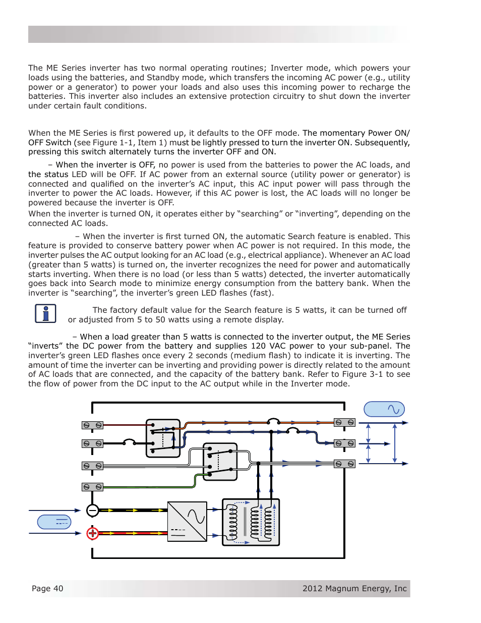0 operation, 1 inverter mode, Operation | Magnum Energy ME Series User Manual | Page 48 / 68