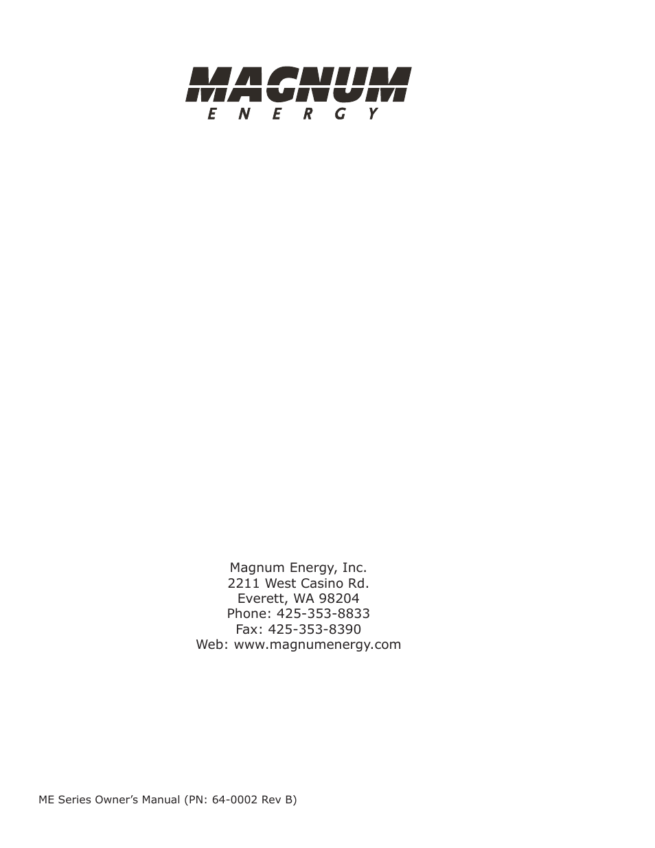 Magnum Energy ME Series User Manual | Page 68 / 68