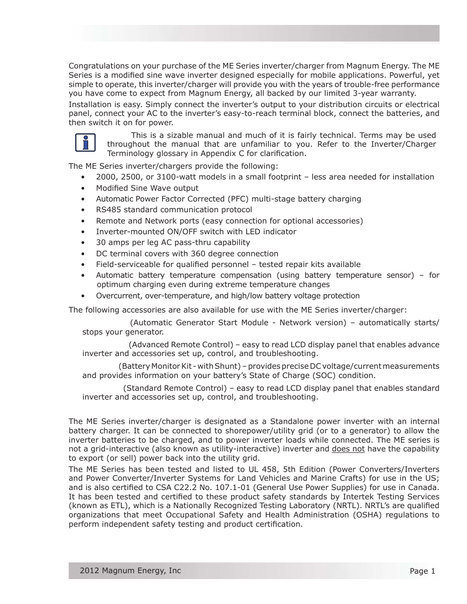 0 introduction | Magnum Energy ME Series User Manual | Page 9 / 68