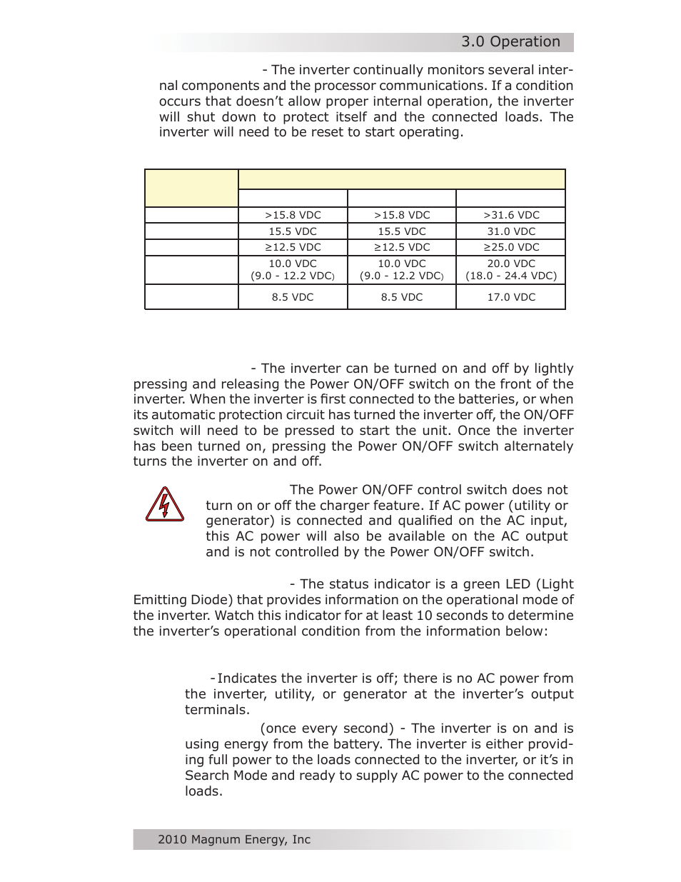 Inverter startup, 0 operation | Magnum Energy MM-AE Series User Manual | Page 35 / 48
