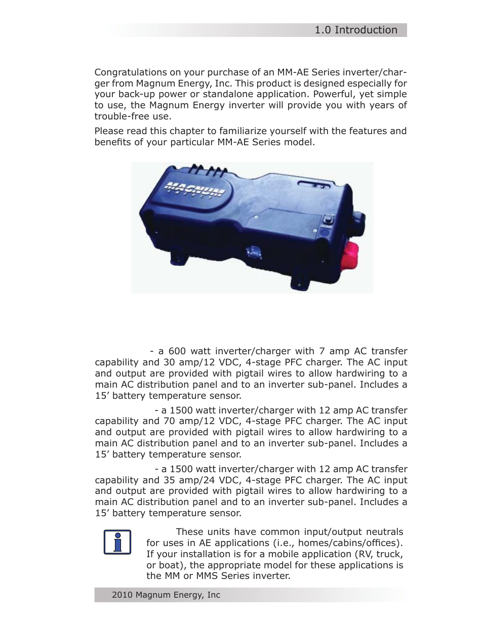 0 introduction | Magnum Energy MM-AE Series User Manual | Page 7 / 48