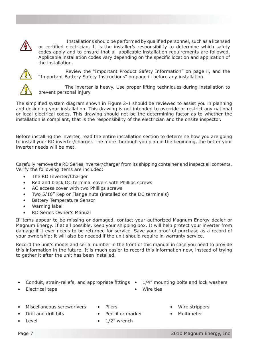 0 installation | Magnum Energy RD Series User Manual | Page 13 / 58