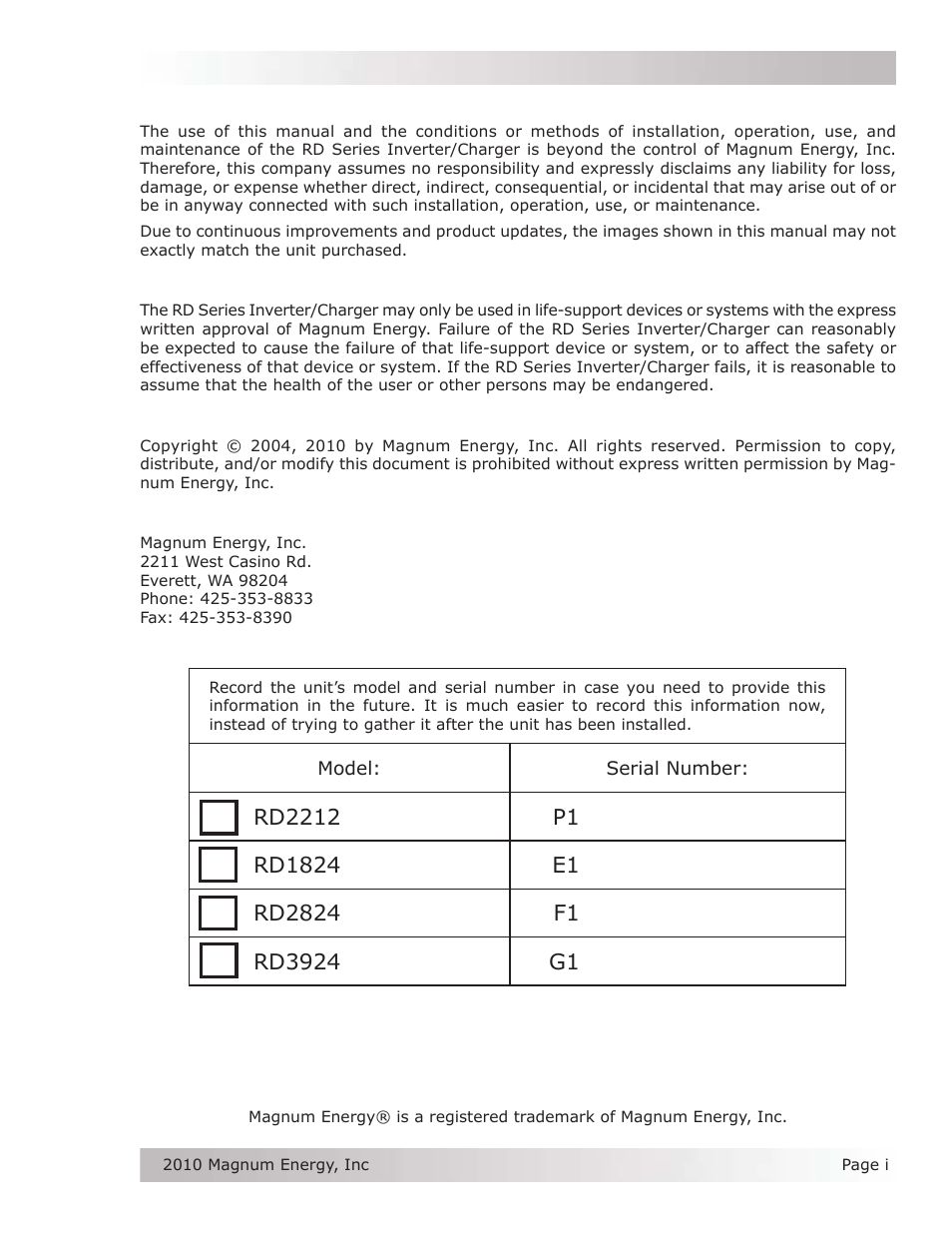 Magnum Energy RD Series User Manual | Page 2 / 58