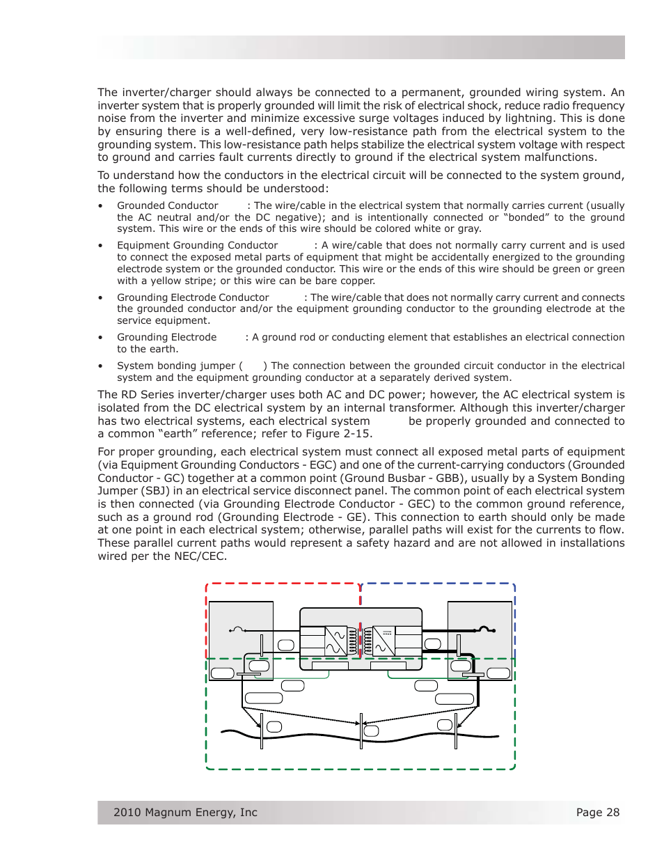 Installation 2.6 grounding inverters, Figure 2-15, grounding system for rd series | Magnum Energy RD Series User Manual | Page 34 / 58
