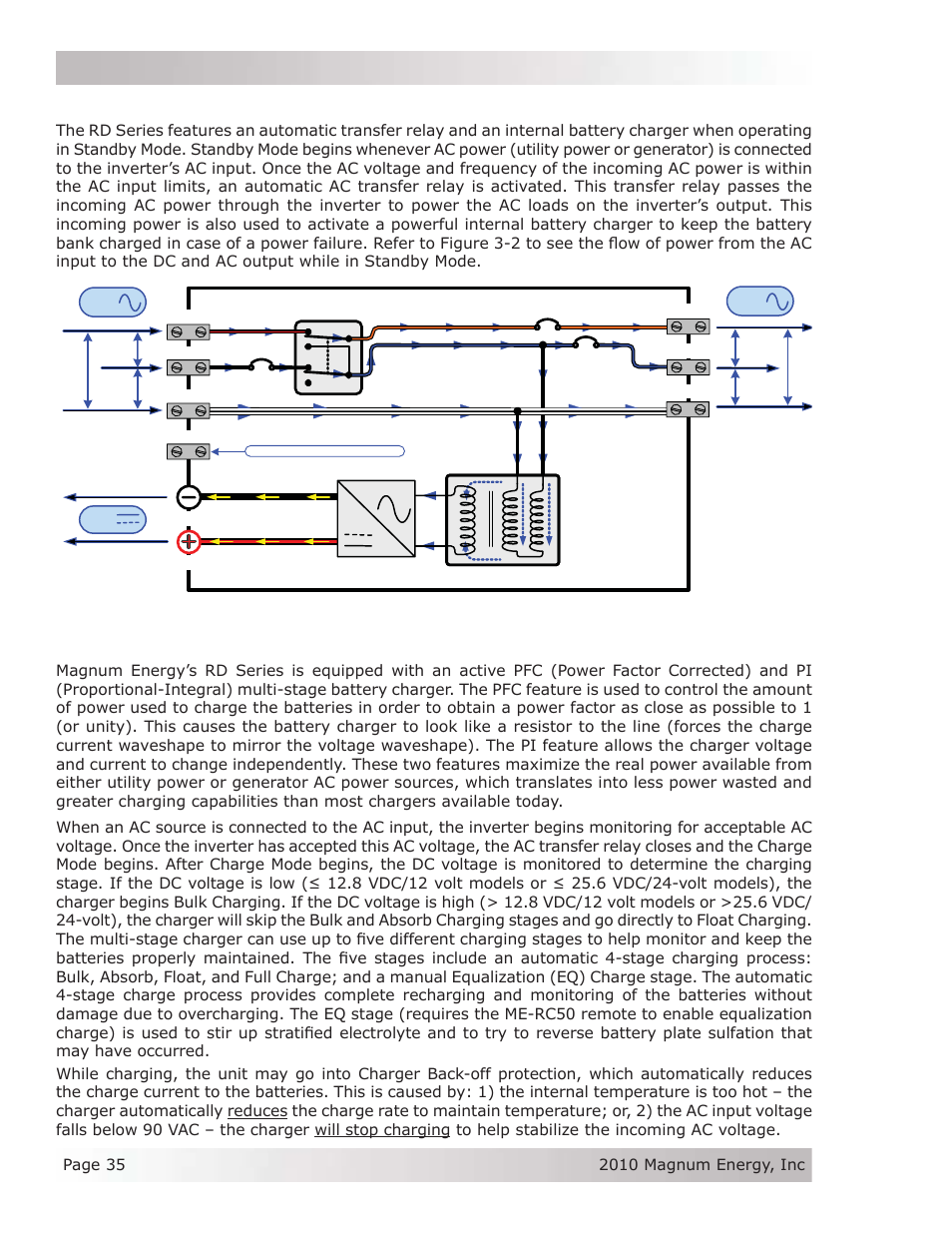 Operation 3.2 standby mode, 3 battery charging, Figure 3-2, power flow - standby mode | Magnum Energy RD Series User Manual | Page 41 / 58