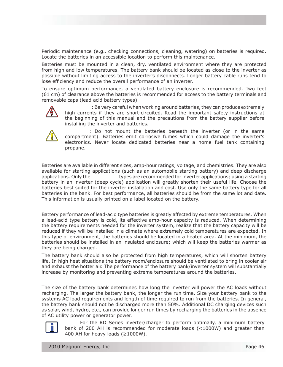 Appendix b - battery information | Magnum Energy RD Series User Manual | Page 52 / 58