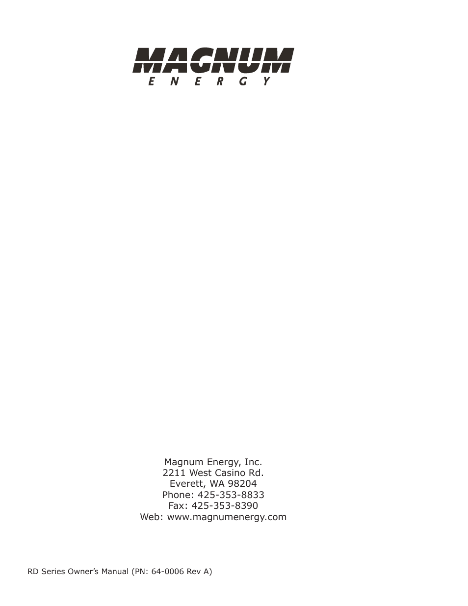 Magnum Energy RD Series User Manual | Page 58 / 58